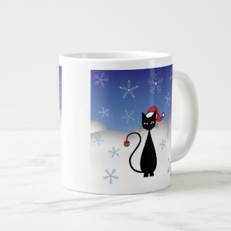 Christmas Cat with Snowflakes Giant Coffee Mug