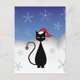 Christmas Cat with Snowflakes Holiday Postcard