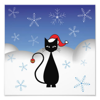 Christmas Cat with Snowflakes Photo Print