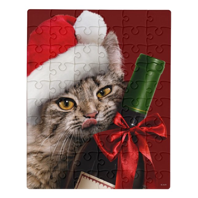 Christmas Cat With Wine Bottle Jigsaw Puzzle (Puzzle Vertical)