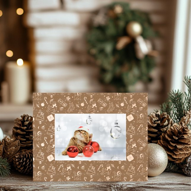 Christmas Cat Wooden  Engraved Frames (christmas cat wood laser frame )