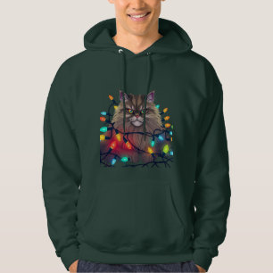 Christmas Cat Wrapped in Colorful Lights Hoodie