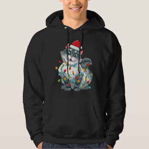 Christmas Cat Wrapped In Colorful Lights Wearing S Hoodie