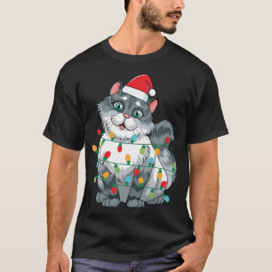 Christmas Cat Wrapped In Colorful Lights Wearing S T-Shirt
