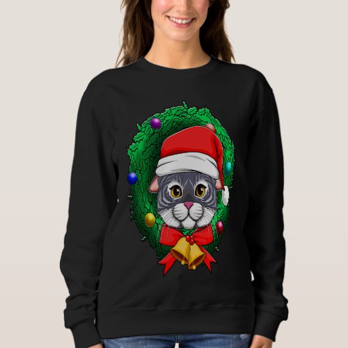 Christmas Cat Wreath Holiday Season Sweatshirt