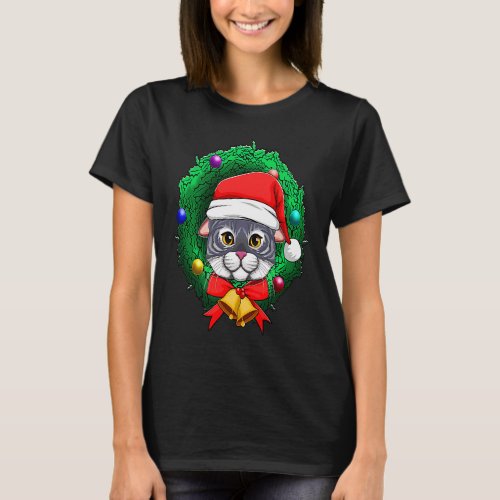Christmas Cat Wreath Holiday Season T_Shirt