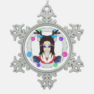 Christmas Catberry Snowflake Pewter Christmas Ornament