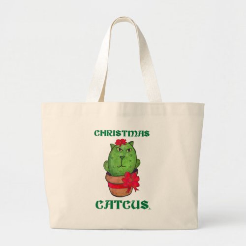 Christmas Catcus Holiday Cactus Cartoon Design Large Tote Bag