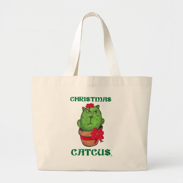Christmas Catcus Holiday Cactus Cartoon Design Large Tote Bag (Front)