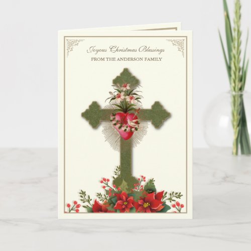 Christmas Catholic Virgin Mary Heart Poinsettias  Holiday Card
