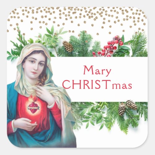 Christmas Catholic Virgin Mary Religious Square Sticker