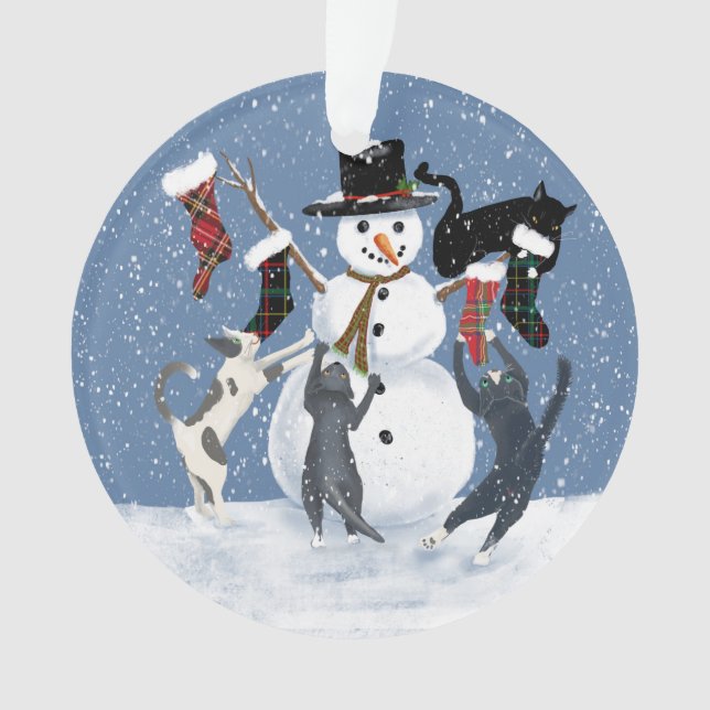 Christmas Cats 2and snowman 2 sided Ornament (Front)