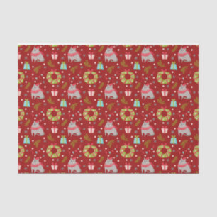 Christmas Cats and Festive Decorations Red  Tissue Paper