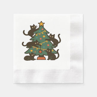 Christmas Cats Around The Tree Holiday Classic Napkins