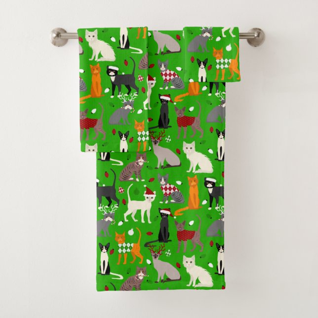 Christmas Cats Bath Towel Set (Insitu)