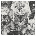 christmas cats black and white fabric