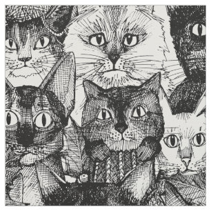 christmas cats black and white fabric