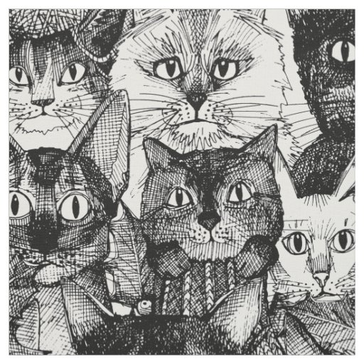 christmas cats black and white fabric