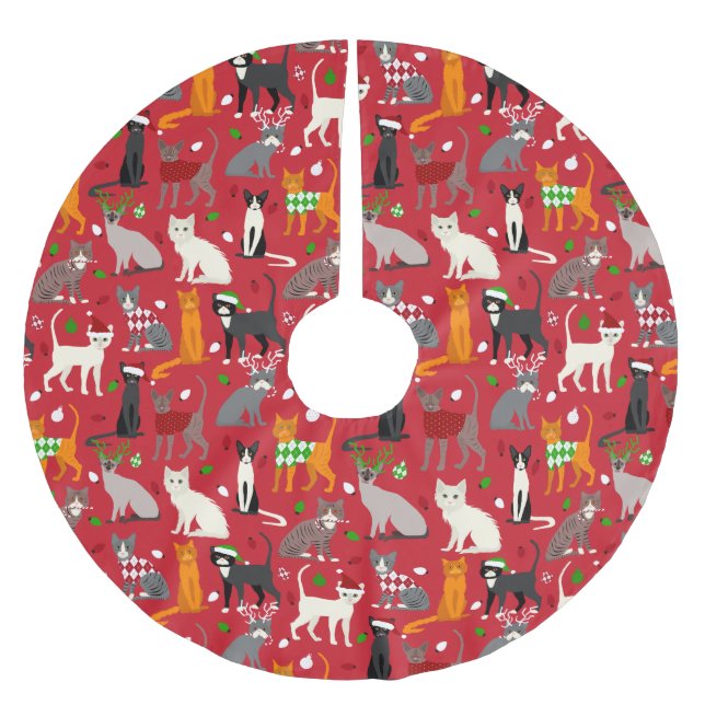 Christmas Cats Brushed Polyester Tree Skirt (Front)