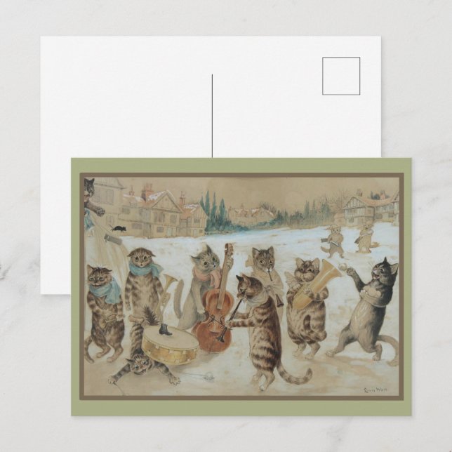 Christmas Cats:Carol Singing by Louis William Wain Postcard (Front/Back)