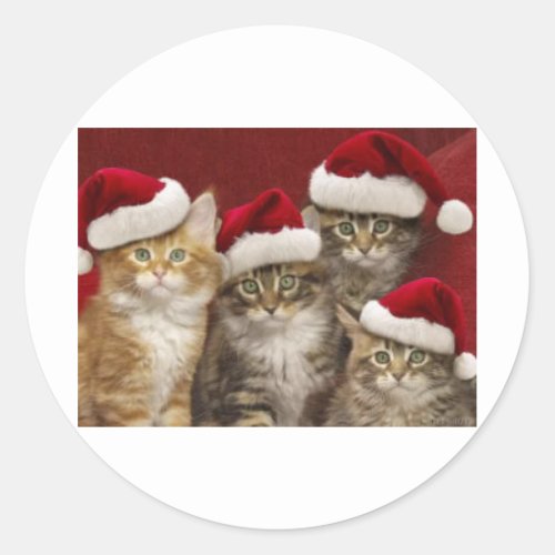 Christmas cats classic round sticker