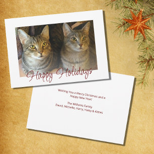 Christmas Cats Cute Festive Red Script Holiday Card