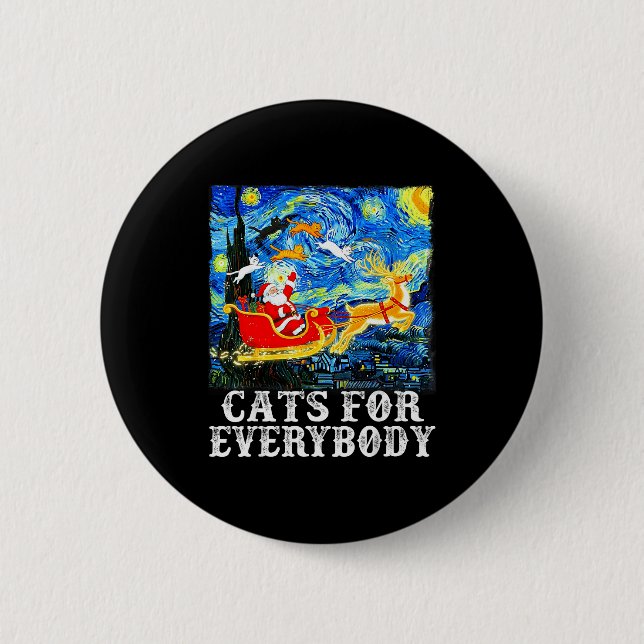 Christmas Cats For Everybody Funny Santa Starry Ni Button (Front)