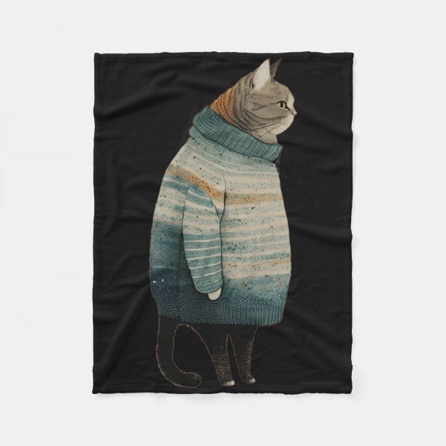 Christmas Cats Fun Kitten Pet Fat Gray Cat In  Fleece Blanket (Front)