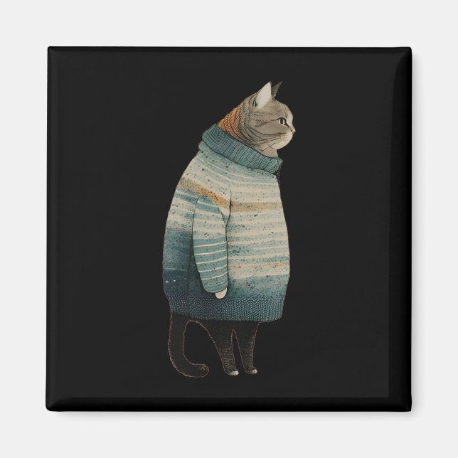 Christmas Cats Fun Kitten Pet Fat Gray Cat In  Magnet (Front)