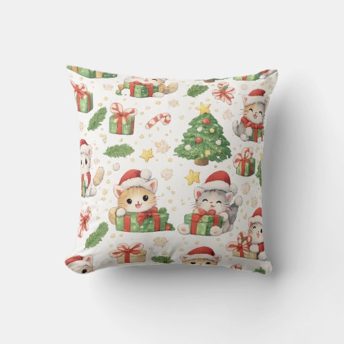 Christmas Cats & Gifts Throw Pillow