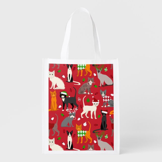 Christmas Cats Grocery Bag (Front)