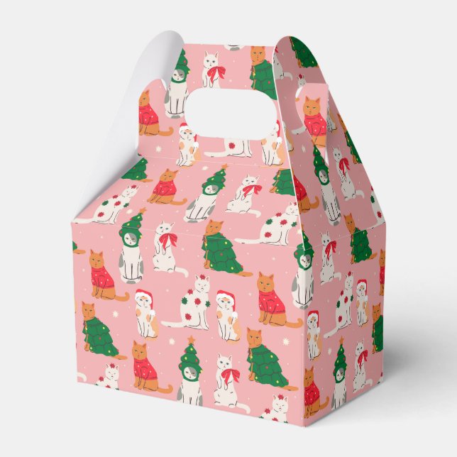 Christmas Cats in Festive Attire Pattern Favor Boxes (Front Side)
