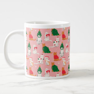 Christmas Cats in Festive Attire Pattern Giant Coffee Mug