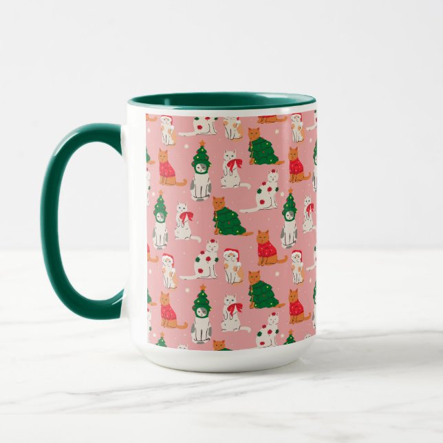 Christmas Cats in Festive Attire Pattern Mug (Left)
