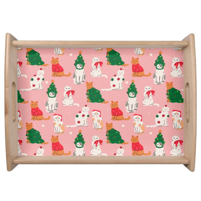 Christmas Cats in Festive Attire Pattern Serving Tray (Front)