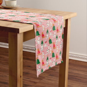 Christmas Cats in Festive Attire Pattern Short Table Runner