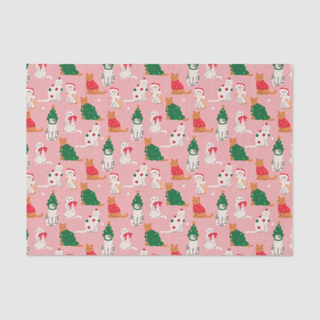 Christmas Cats in Festive Attire Pattern Tissue Paper (Front)