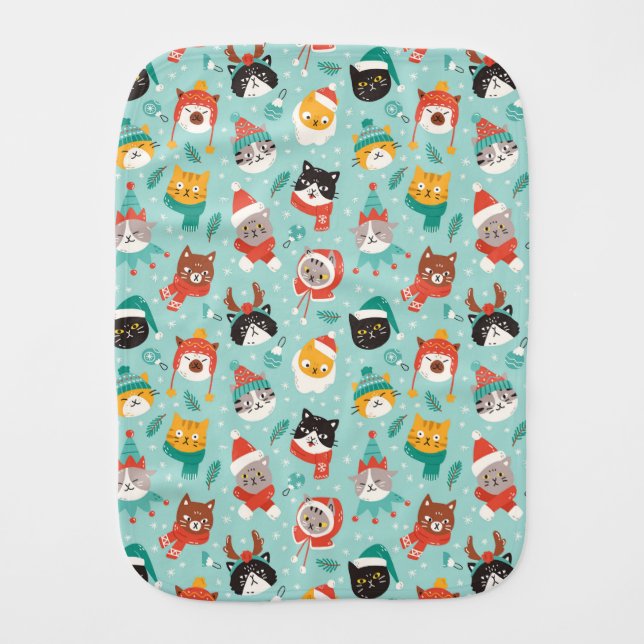 Christmas Cats in Holiday Sweaters Pattern Baby Burp Cloth (Front)
