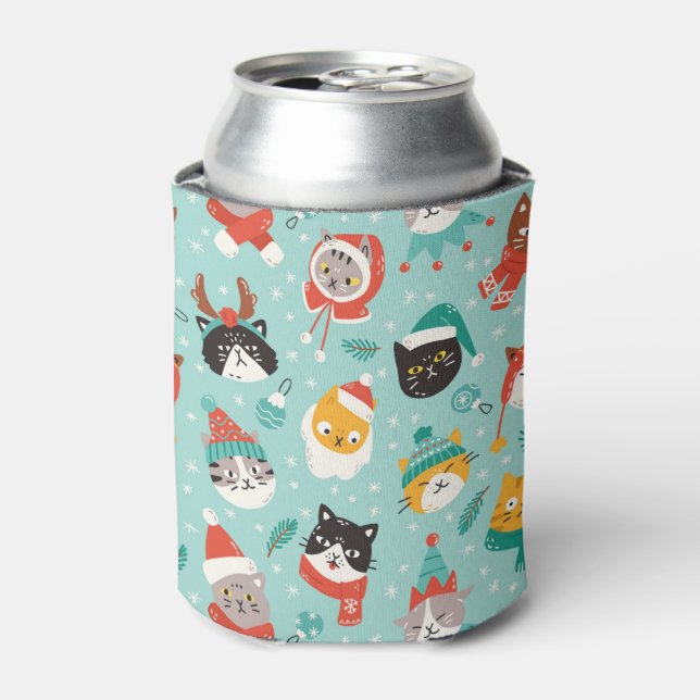Christmas Cats in Holiday Sweaters Pattern Can Cooler (Can Front)
