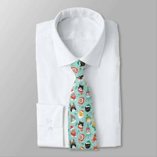 Christmas Cats in Holiday Sweaters Pattern Neck Tie (Tied)