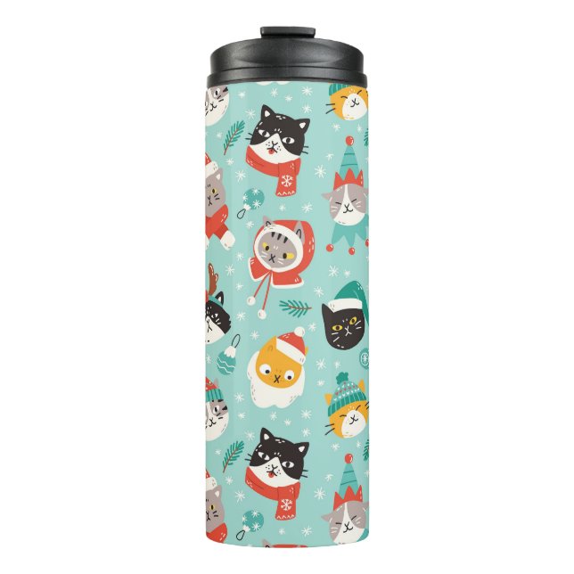 Christmas Cats in Holiday Sweaters Pattern Thermal Tumbler (Front)