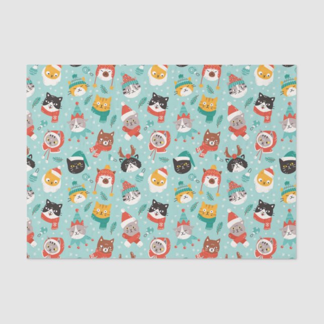 Christmas Cats in Holiday Sweaters Pattern Tissue Paper (Front)