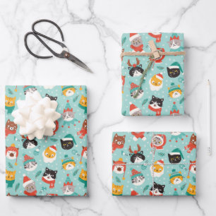 Christmas Cats in Holiday Sweaters Pattern Wrapping Paper Sheets