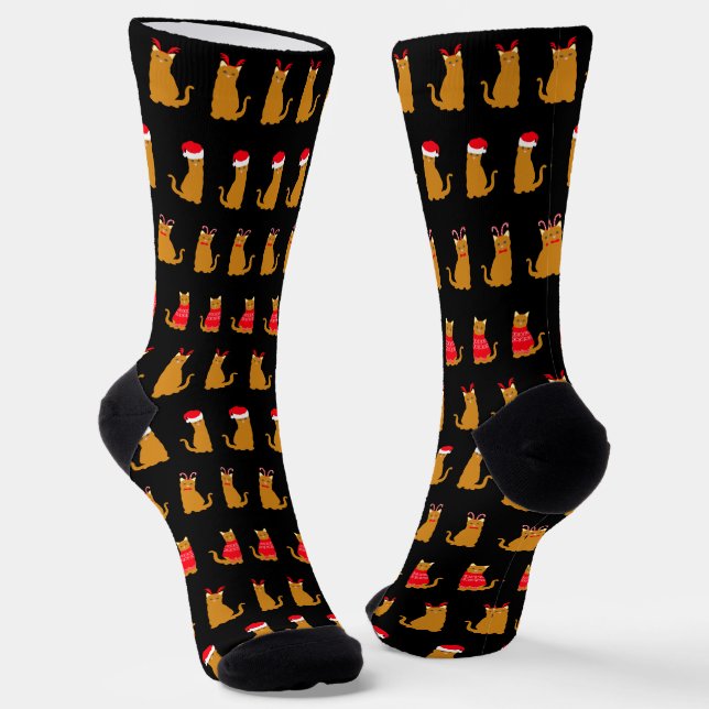 Christmas Cats in Santa Hats Novelty Socks (Angled)