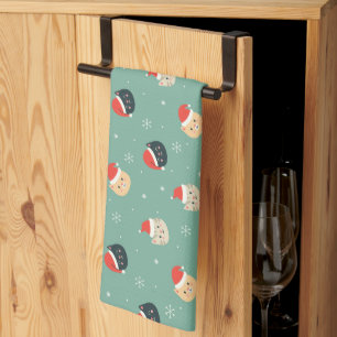 Christmas Cats in Santa Hats Pattern Kitchen Towel