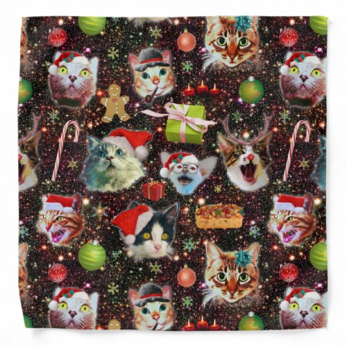 Christmas Cats in Space Galaxy Stars Funny Holiday Bandana