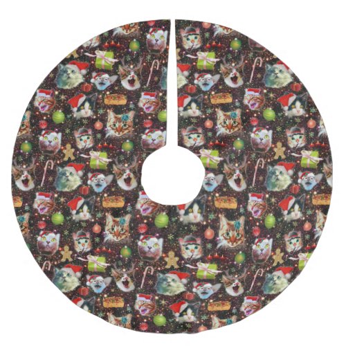 Christmas Cats in Space Galaxy Stars Funny Holiday Brushed Polyester Tree Skirt