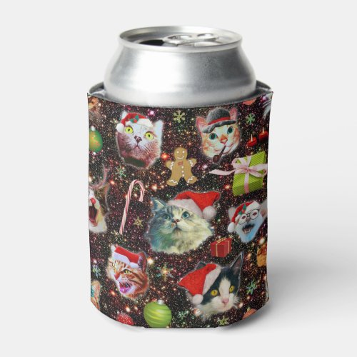 Christmas Cats in Space Galaxy Stars Funny Holiday Can Cooler