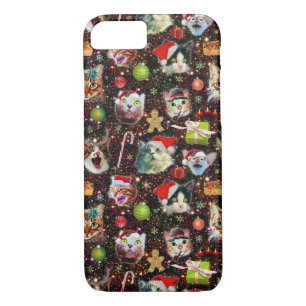 Christmas Cats in Space Galaxy Stars Funny Holiday iPhone 8/7 Case