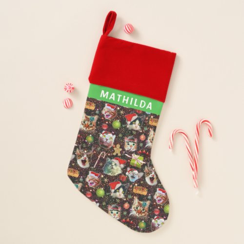 Christmas Cats in Space Galaxy Stars Funny Holiday Christmas Stocking